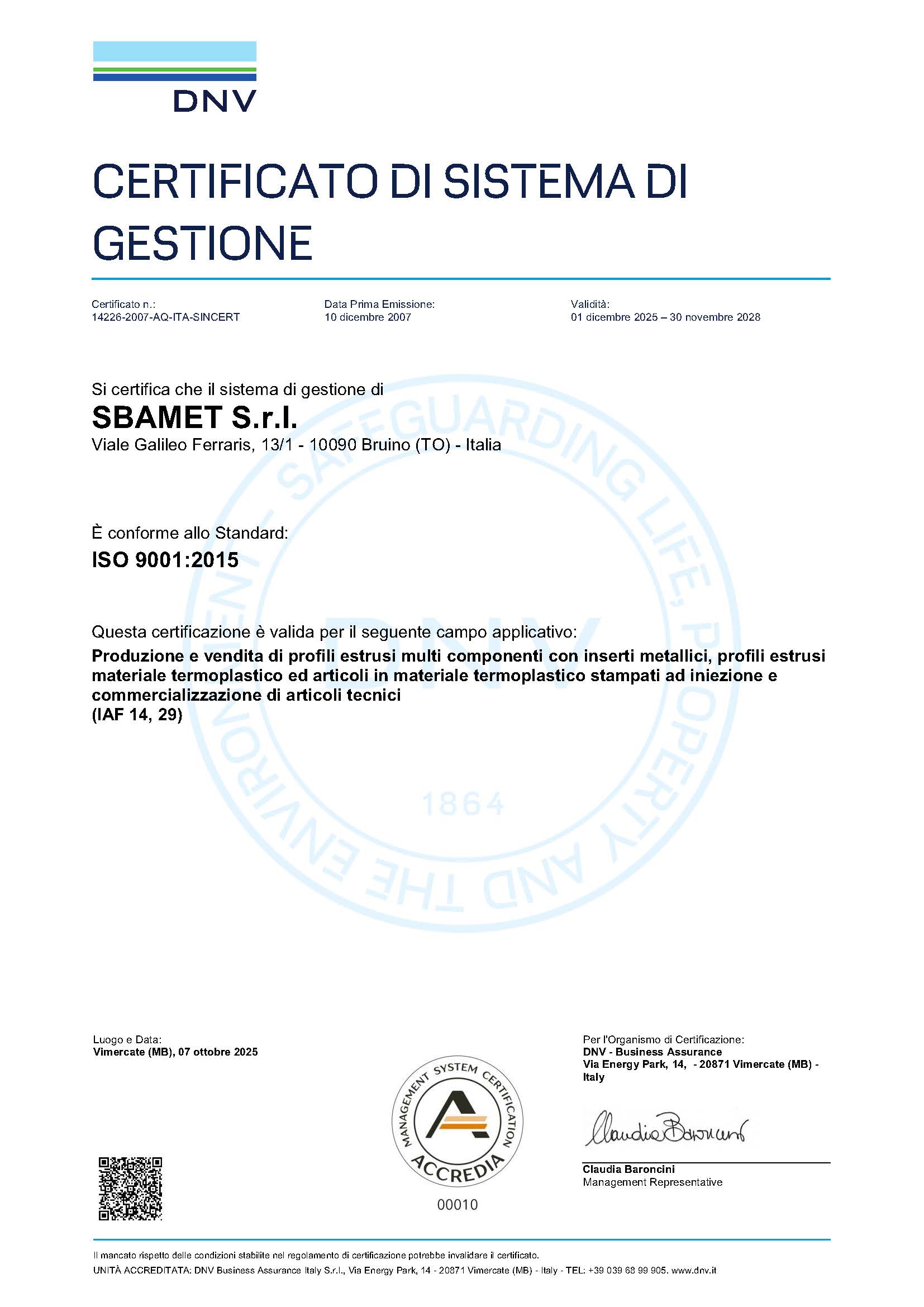 DNV CERTIFICATO SBAMET S.r.l. 2028.11.30 Ita